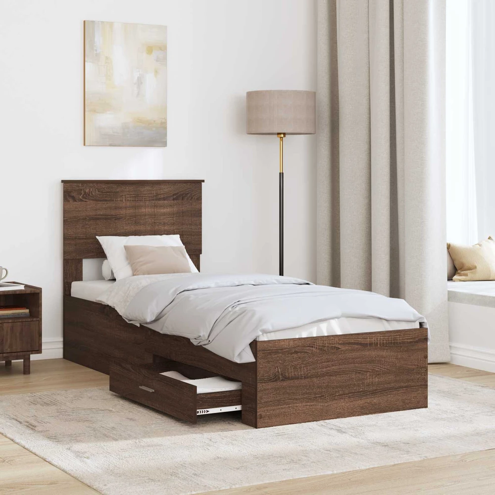 Lova Lovos rėmas su stalčių Rudos ąžuolo ir sidabro 75 x 190 cm