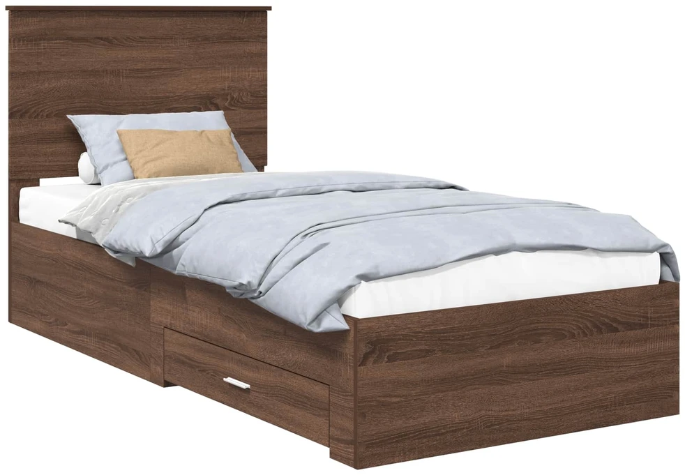 Lova Lovos rėmas su stalčių Rudos ąžuolo ir sidabro 75 x 190 cm