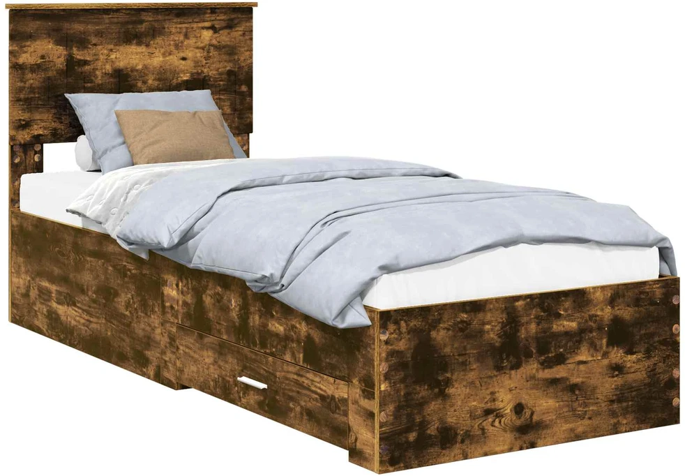 Lova Lovos rėmas su stalčių Rūkyto ąžuolo ir sidabro 75 x 190 cm