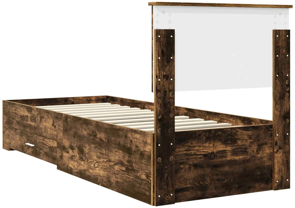 Lova Lovos rėmas su stalčių Rūkyto ąžuolo ir sidabro 75 x 190 cm