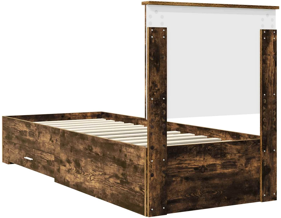 Lova Lovos rėmas su stalčių Rūkyto ąžuolo ir sidabro 70 x 190 cm
