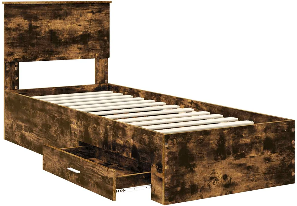 Lova Lovos rėmas su stalčių Rūkyto ąžuolo ir sidabro 75 x 190 cm