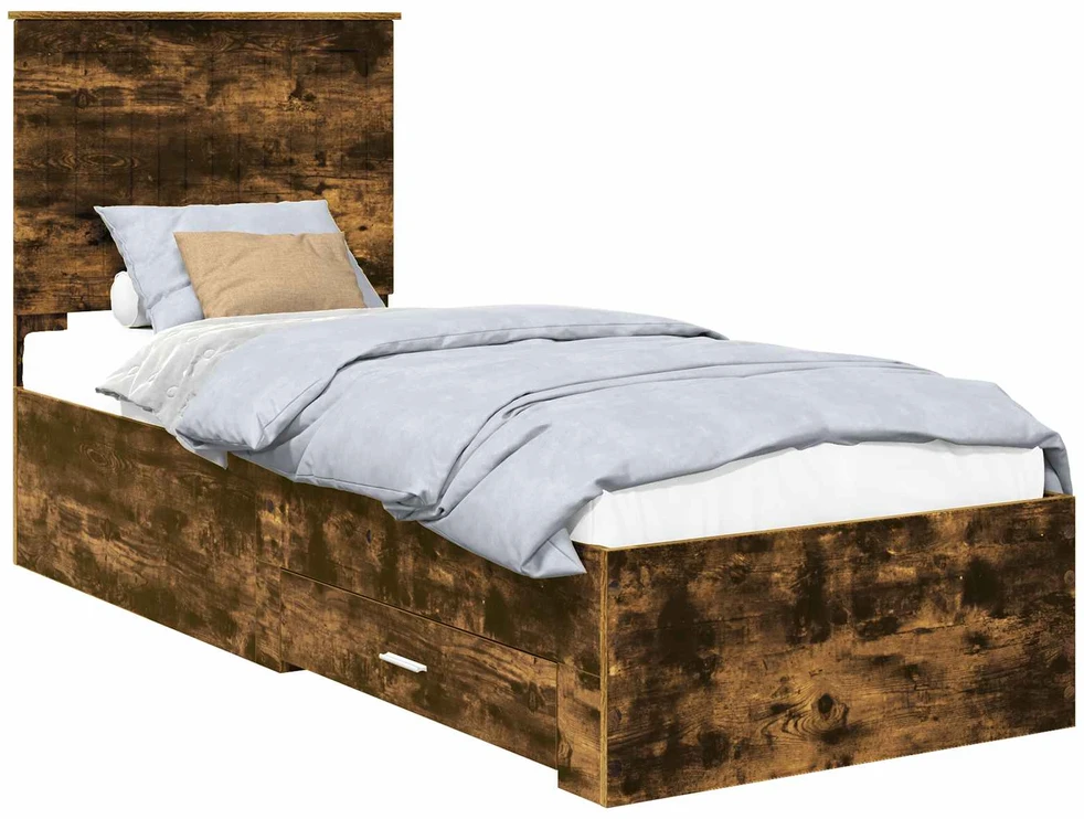 Lova Lovos rėmas su stalčių Rūkyto ąžuolo ir sidabro 70 x 190 cm