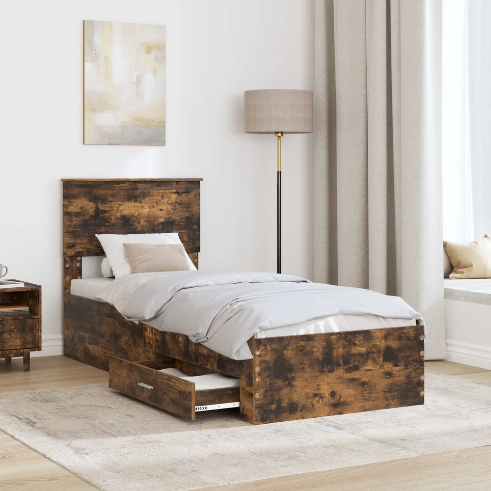Lova Lovos rėmas su stalčių Rūkyto ąžuolo ir sidabro 75 x 190 cm