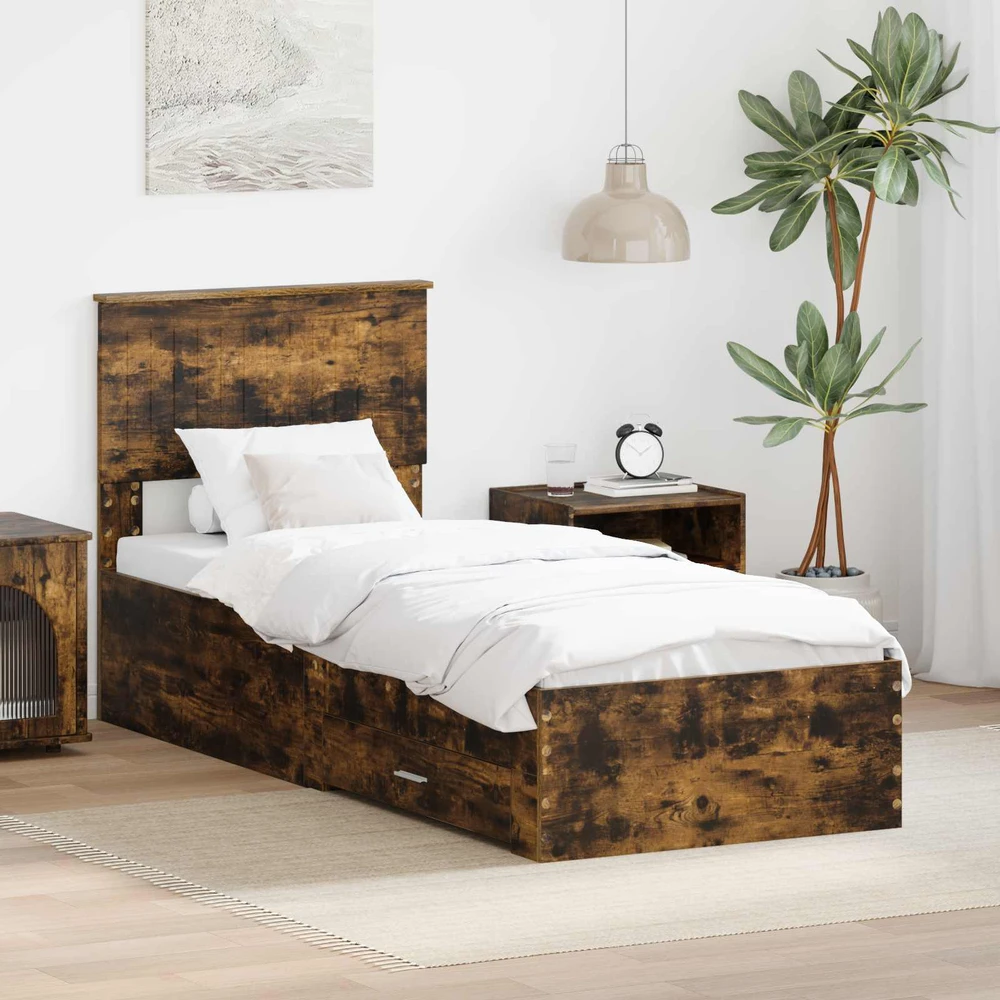 Lova Lovos rėmas su stalčių Rūkyto ąžuolo ir sidabro 75 x 190 cm