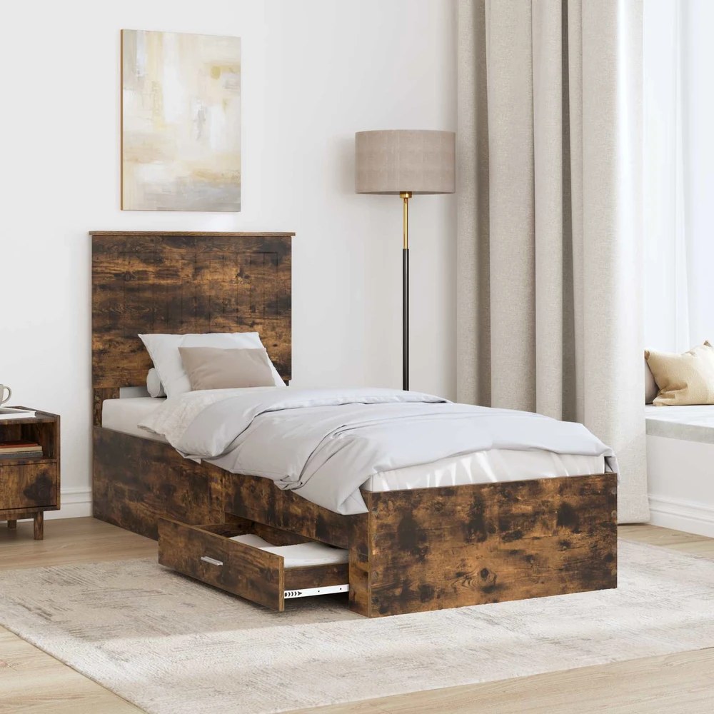 Lova Lovos rėmas su stalčių Rūkyto ąžuolo ir sidabro 70 x 190 cm