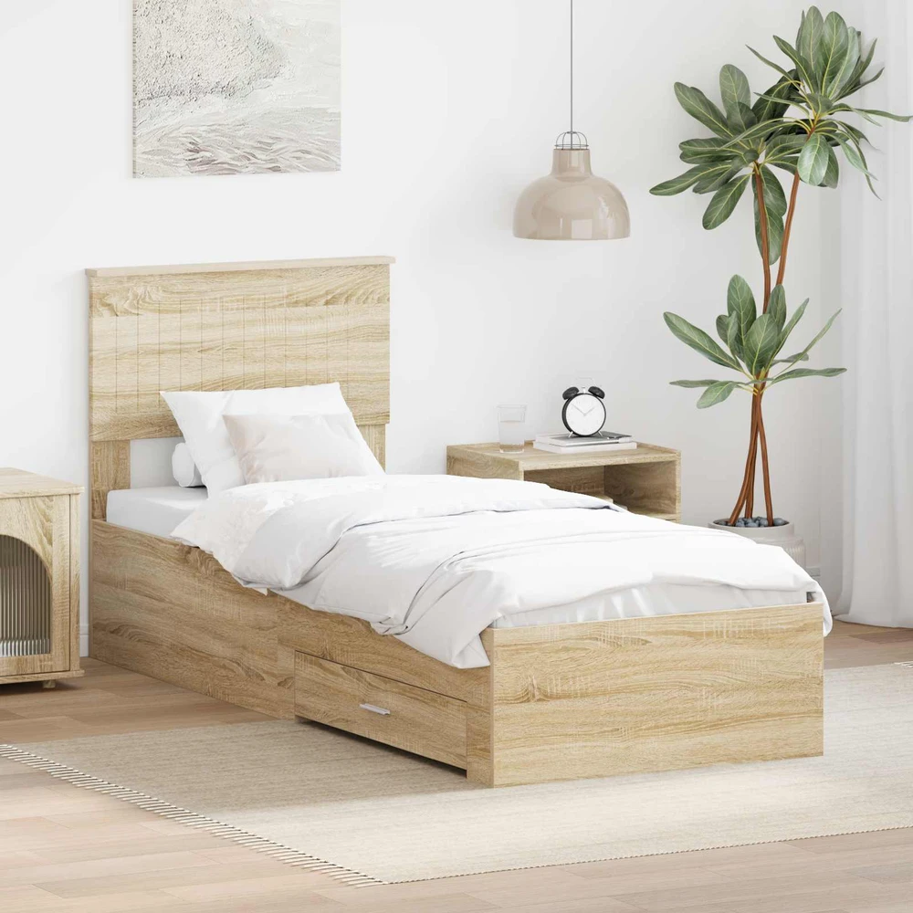 Lova Lovos rėmas su stalčių Sonamos ąžuolo ir sidabro 75 x 190 cm
