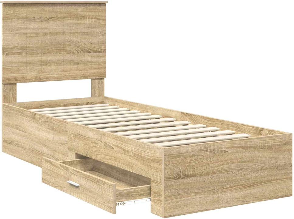 Lova Lovos rėmas su stalčių Sonamos ąžuolo ir sidabro 70 x 190 cm