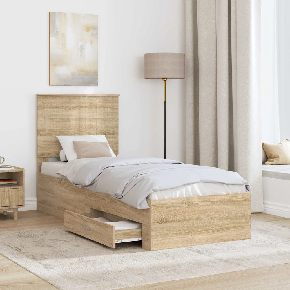Lova Lovos rėmas su stalčių Sonamos ąžuolo ir sidabro 70 x 190 cm