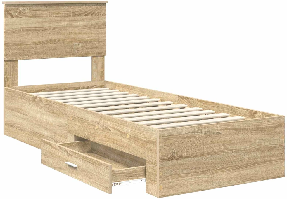 Lova Lovos rėmas su stalčių Sonamos ąžuolo ir sidabro 75 x 190 cm