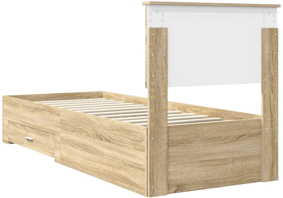 Lova Lovos rėmas su stalčių Sonamos ąžuolo ir sidabro 75 x 190 cm