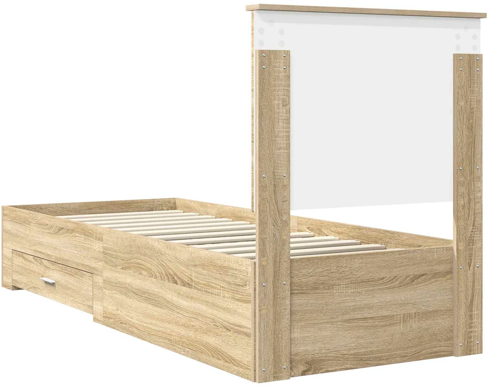 Lova Lovos rėmas su stalčių Sonamos ąžuolo ir sidabro 70 x 190 cm