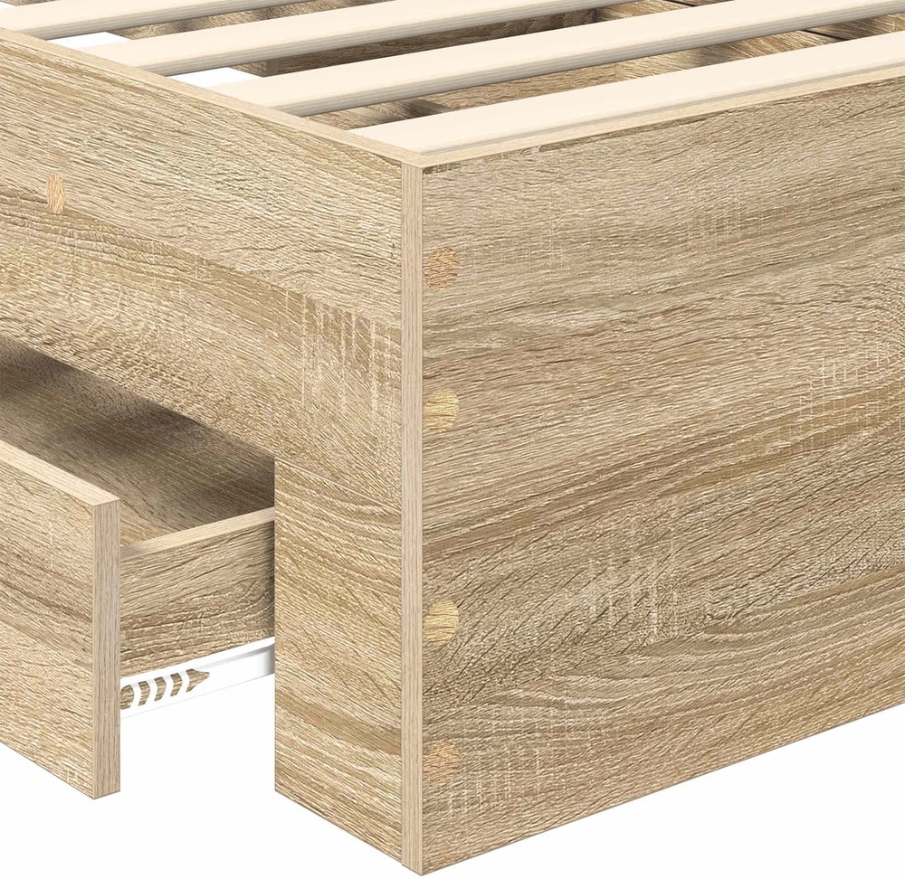 Lova Lovos rėmas su stalčių Sonamos ąžuolo ir sidabro 75 x 190 cm