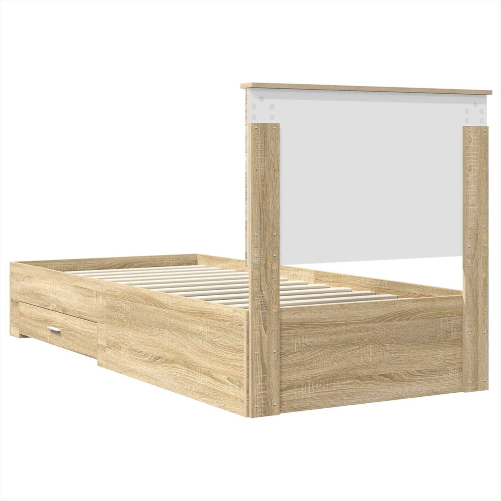 Lova Lovos rėmas su stalčių Sonamos ąžuolo ir sidabro 75 x 190 cm