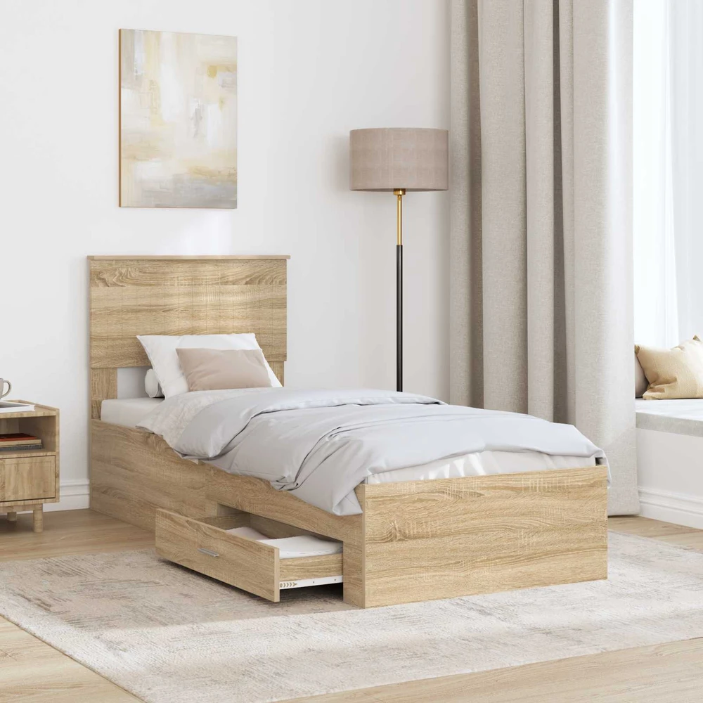 Lova Lovos rėmas su stalčių Sonamos ąžuolo ir sidabro 75 x 190 cm