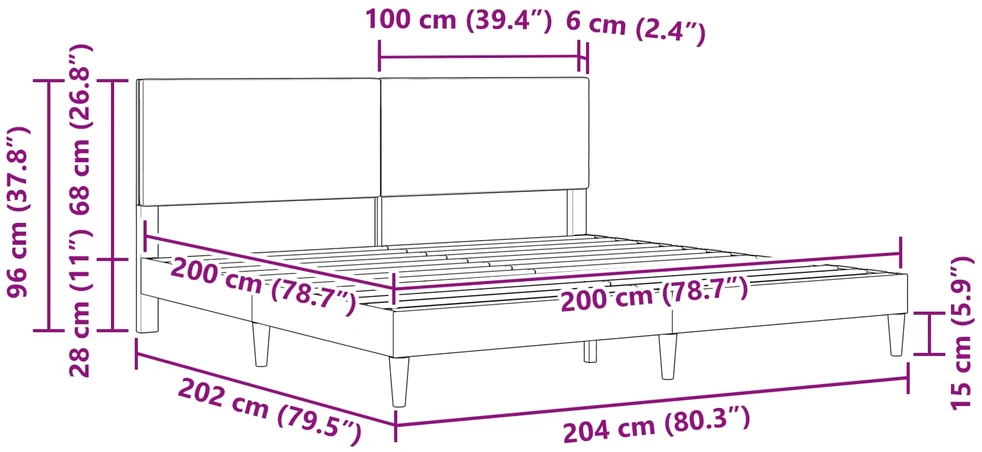 Lovos rėmas su galvūgalio Tamsiai pilka 200 x 200 cm Audinys