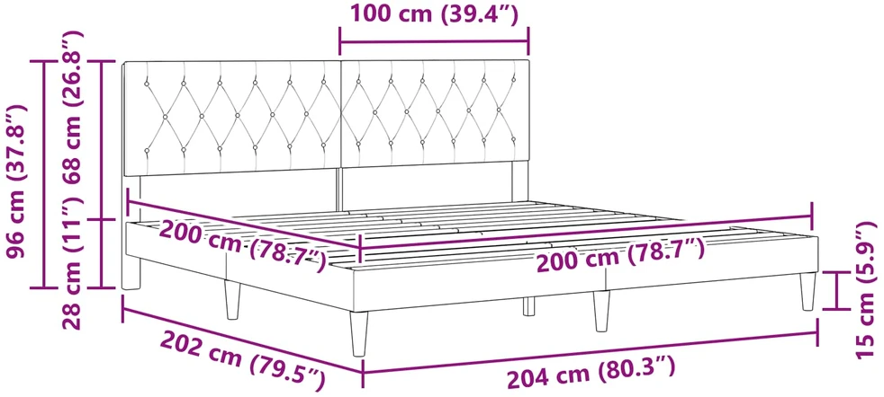Lovos rėmas su galvūgalio Tamsiai pilka 200 x 200 cm Aksomas