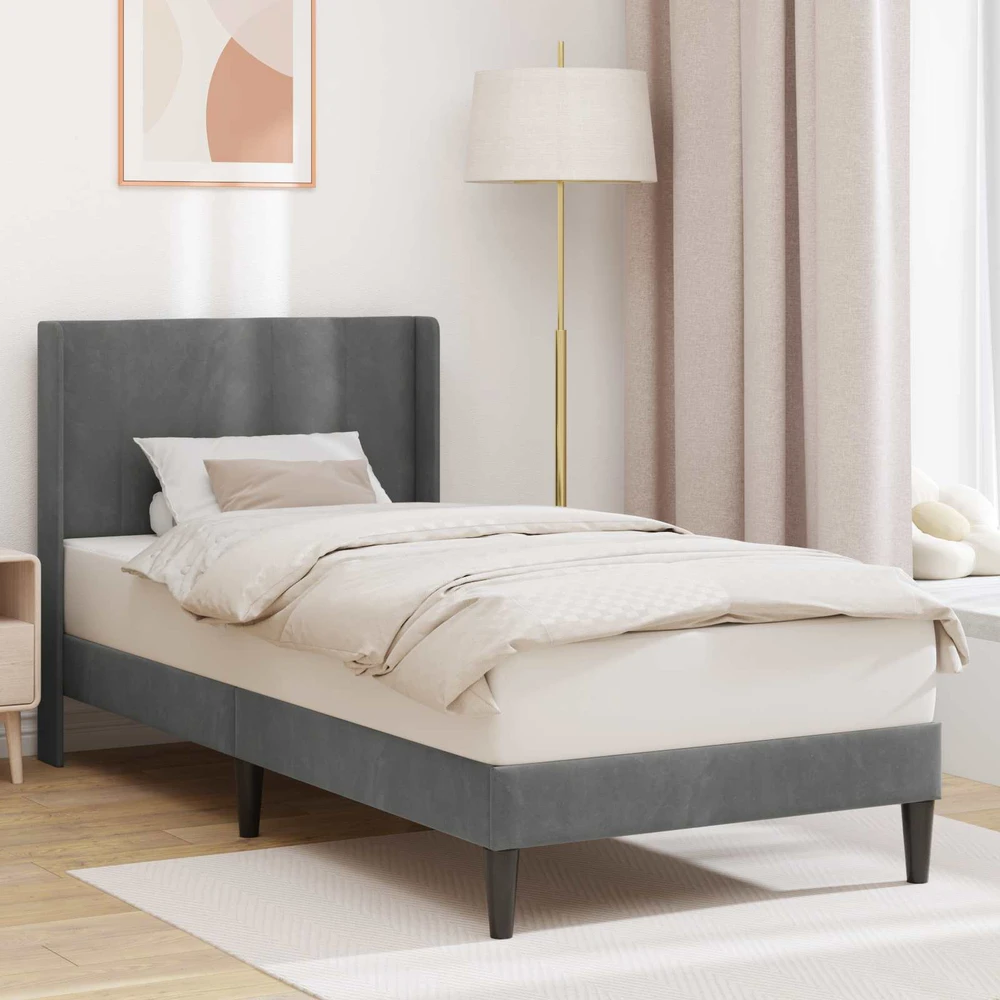 Lova Lovos rėmas su galvūgalio Tamsiai pilka 90 x 190 cm Aksomas