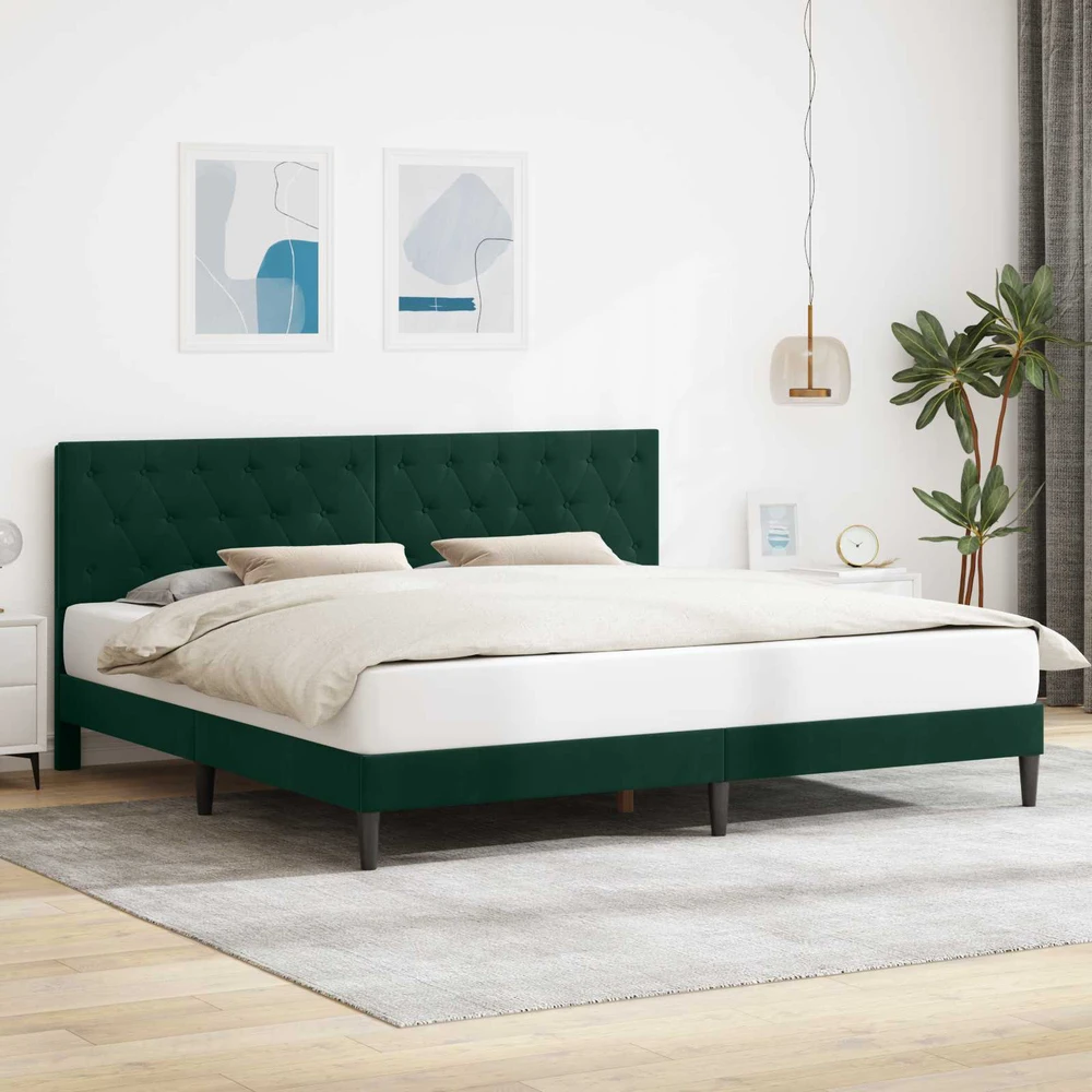 Lovos rėmas su galvūgalio Tamsiai žalia 200 x 200 cm Aksomas