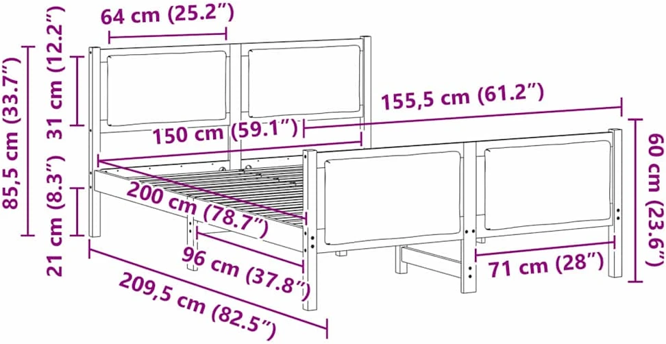 Lovos rėmas su galvūgalio Tortora 150 x 200 cm audinys