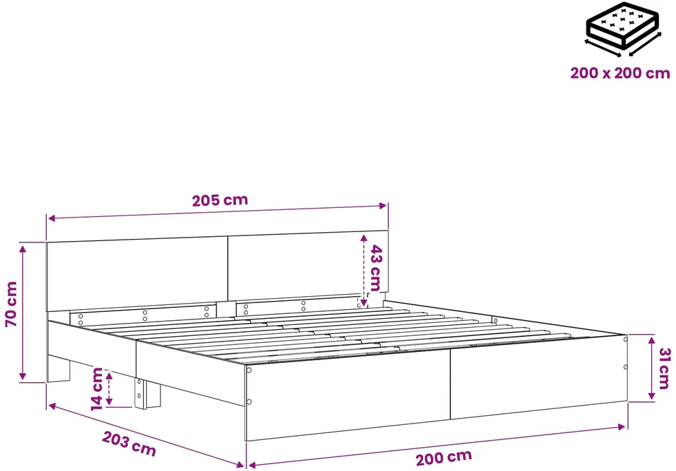 Lova Lovos Rėmas su Galvūgaliu Artisano ąžuolo 200 x 200 cm