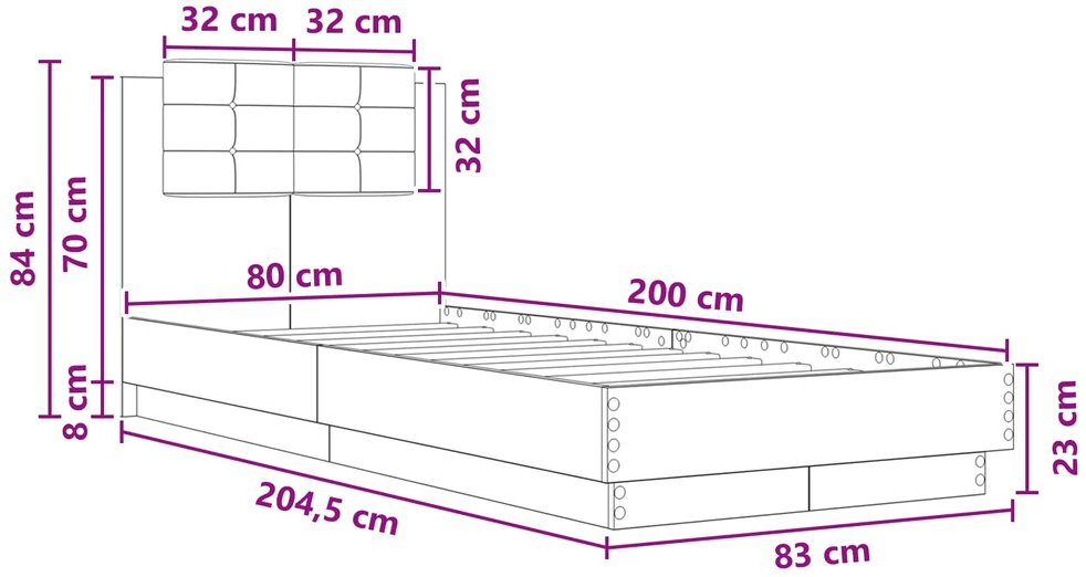 Lova Lovos Rėmas su Galvūgaliu Balta 80 x 200 cm Apdirbta mediena