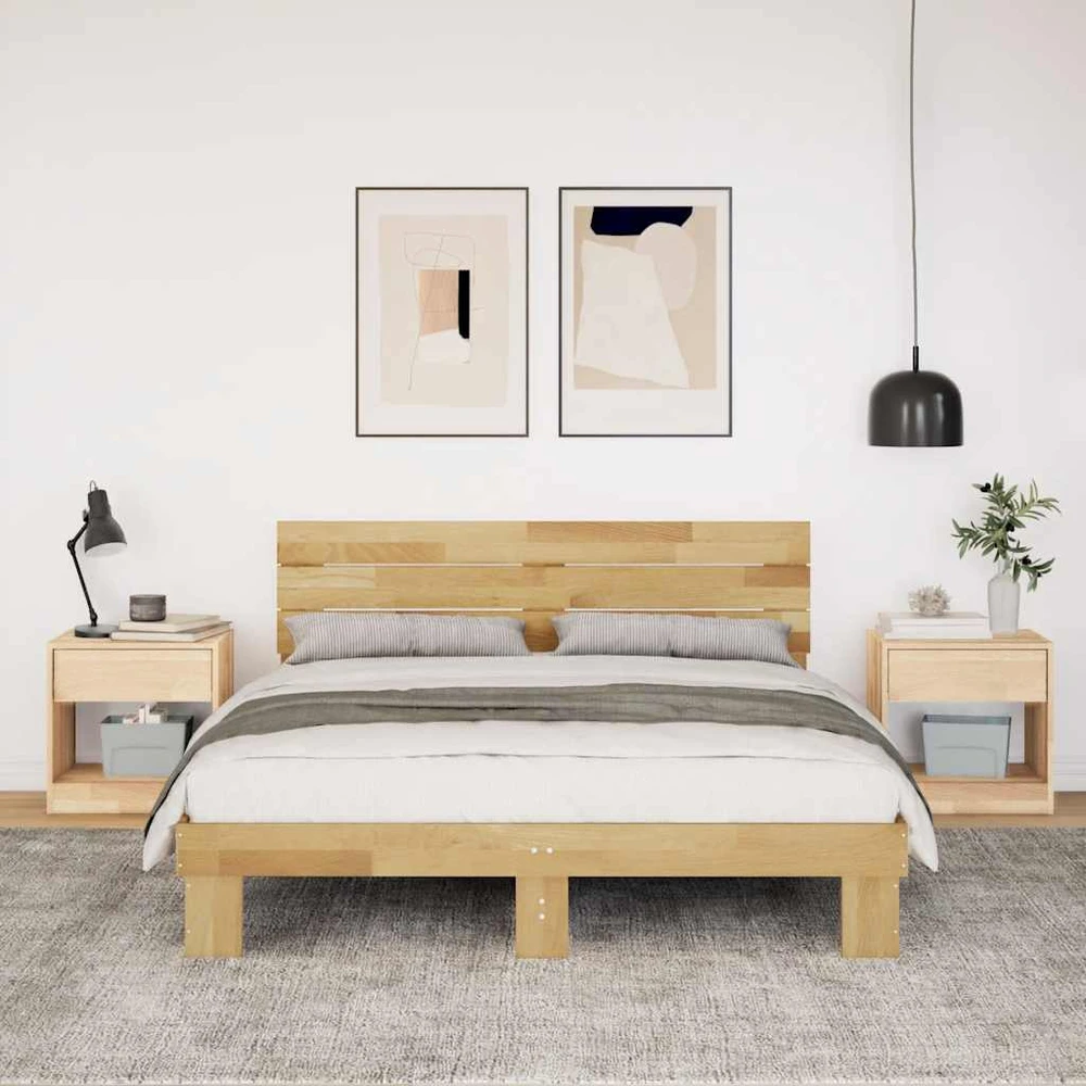 Lova lovos rėmas su galvūgaliu be čiužinio 135x190 cm ąžuolo masyvo