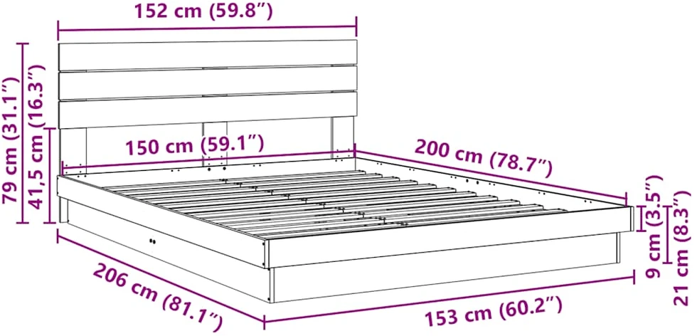 lovos rėmas su galvūgaliu be čiužinio 150x200 cm ąžuolo masyvo