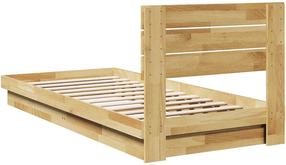 Lova lovos rėmas su galvūgaliu be čiužinio 75x190 cm ąžuolo masyvo