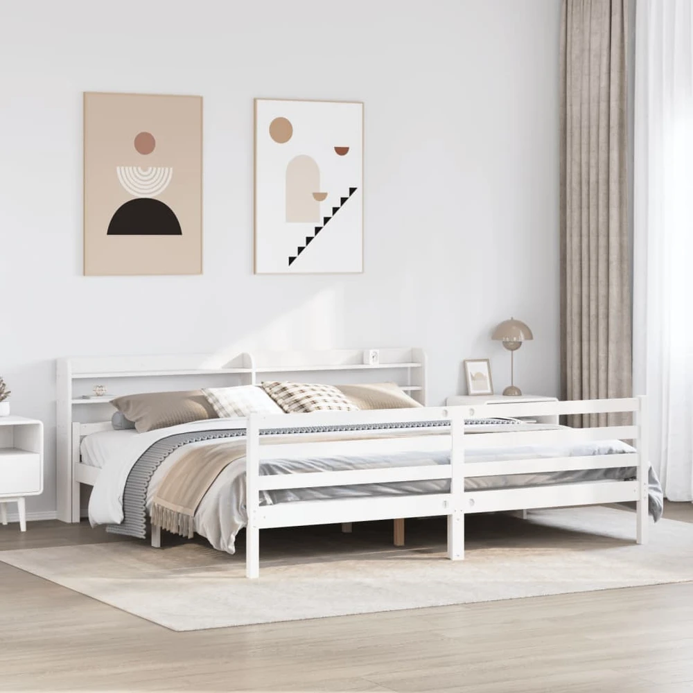 Lovos rėmas su galvūgaliu be čiužinio, baltas, 200x200cm