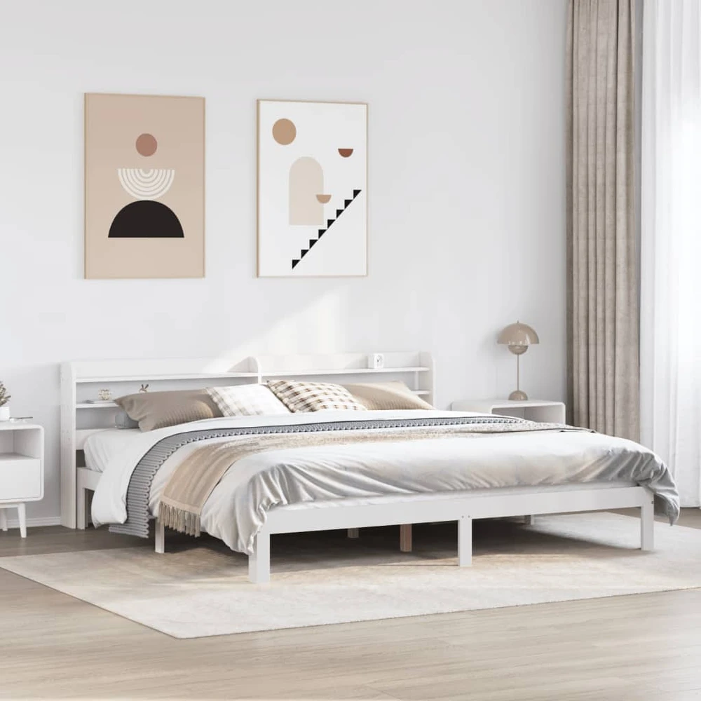 Lovos rėmas su galvūgaliu be čiužinio, baltas, 200x200cm