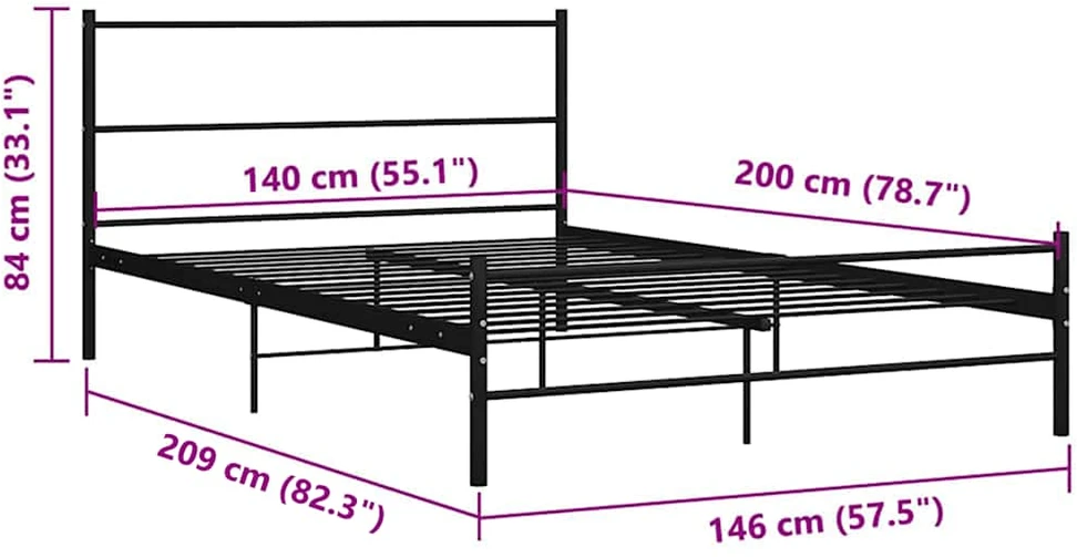 Lovos rėmas, juodos spalvos, 140x200cm, metalas