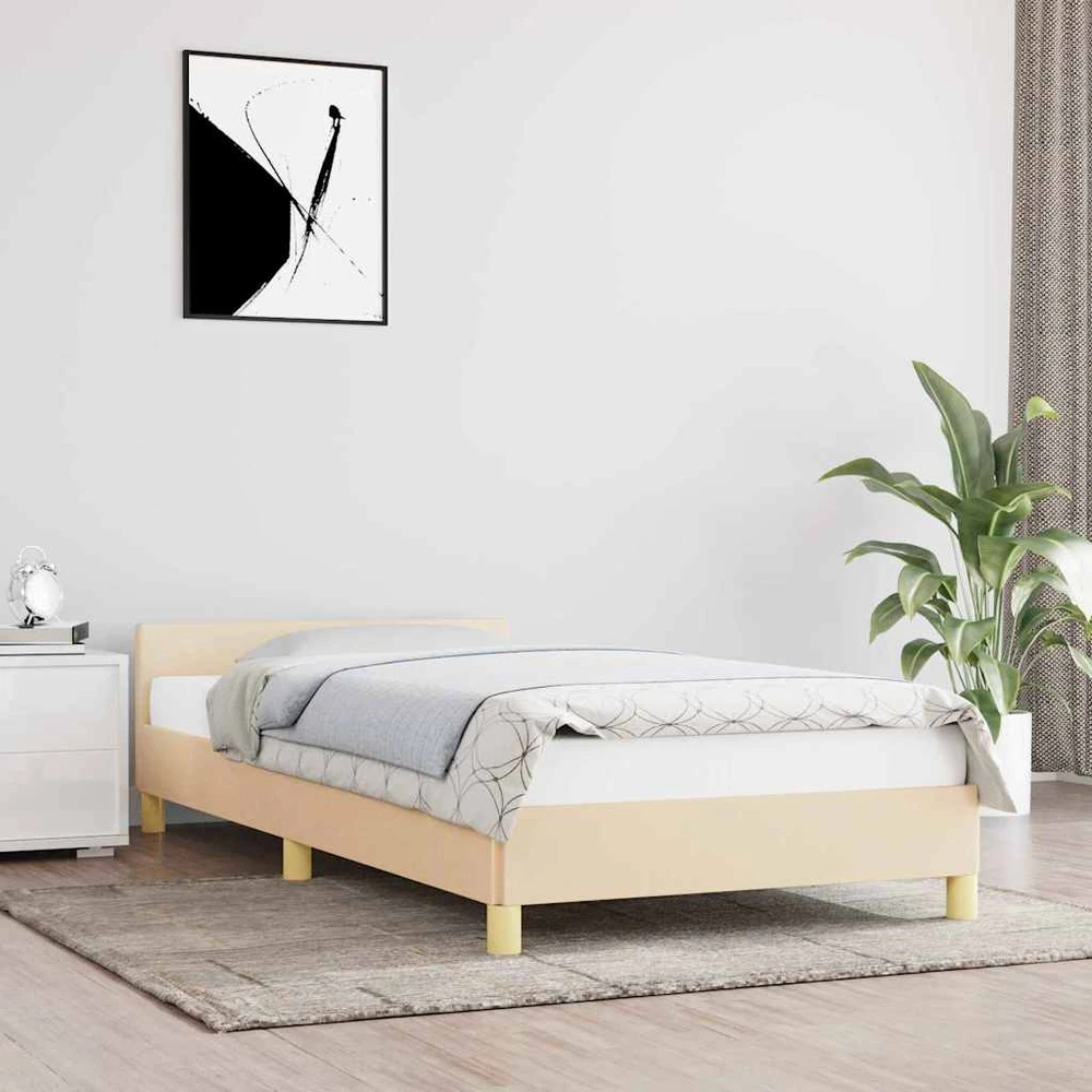 Lovos rėmas su galvūgaliu be čiužinio kreminės 90x190cm audinys