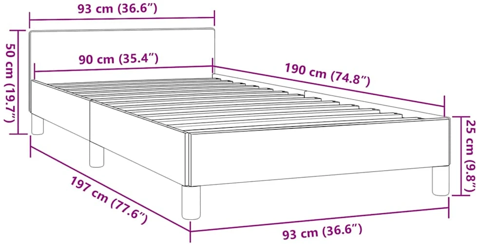 Lovos rėmas su galvūgaliu be čiužinio kreminės 90x190cm audinys