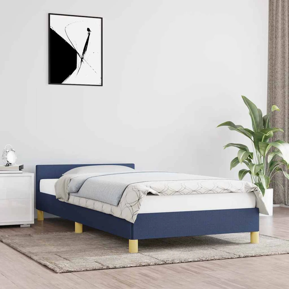 Lovos rėmas su galvūgaliu be čiužinio, mėlynas 80x200cm audinys