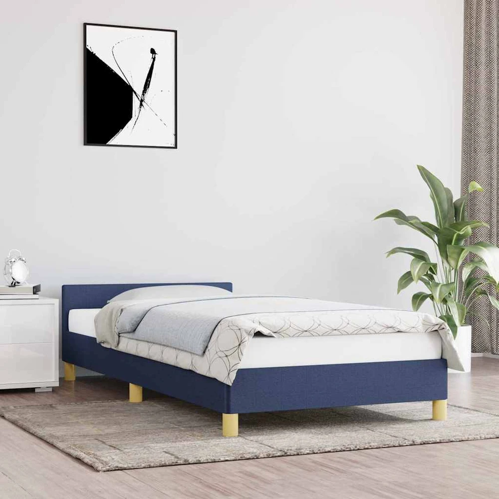 Lovos rėmas su galvūgaliu be čiužinio, mėlynas 90x190cm audinys