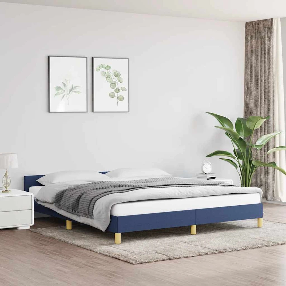 Lovos rėmas su galvūgaliu be čiužinio mėlynas 180x200cm audinys
