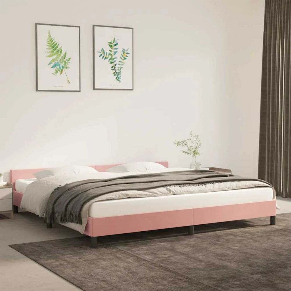 lovos rėmas su galvūgaliu be čiužinio rožinis 200x200cm aksomas