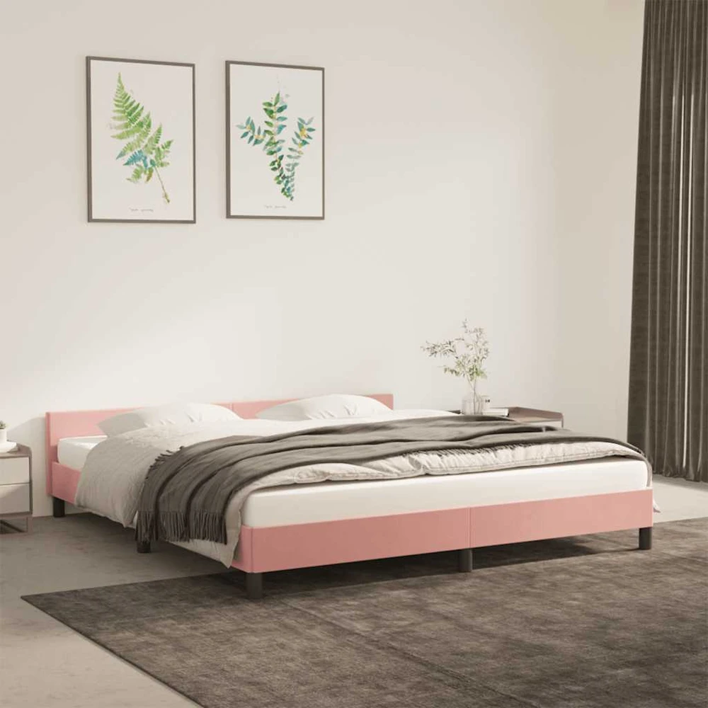 lovos rėmas su galvūgaliu be čiužinio rožinis 180x200cm aksomas