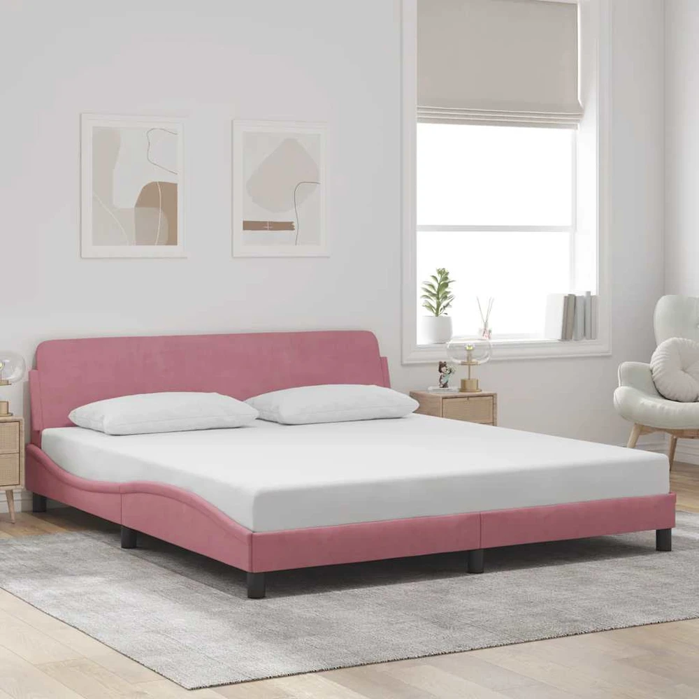 lovos rėmas su galvūgaliu be čiužinio rožinis 180x200cm aksomas