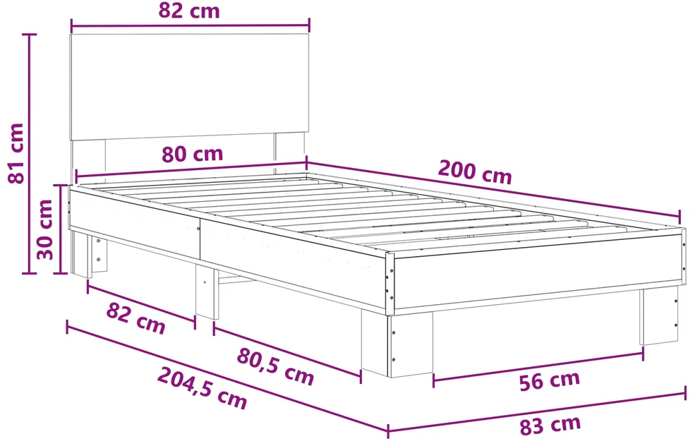 Lova Lovos Rėmas su Galvūgaliu Dūminio ąžuolo 80 x 200 cm