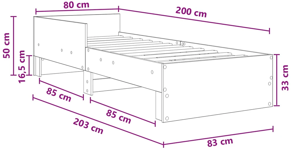 Lova Lovos Rėmas su Galvūgaliu Dūminio ąžuolo 80 x 200 cm