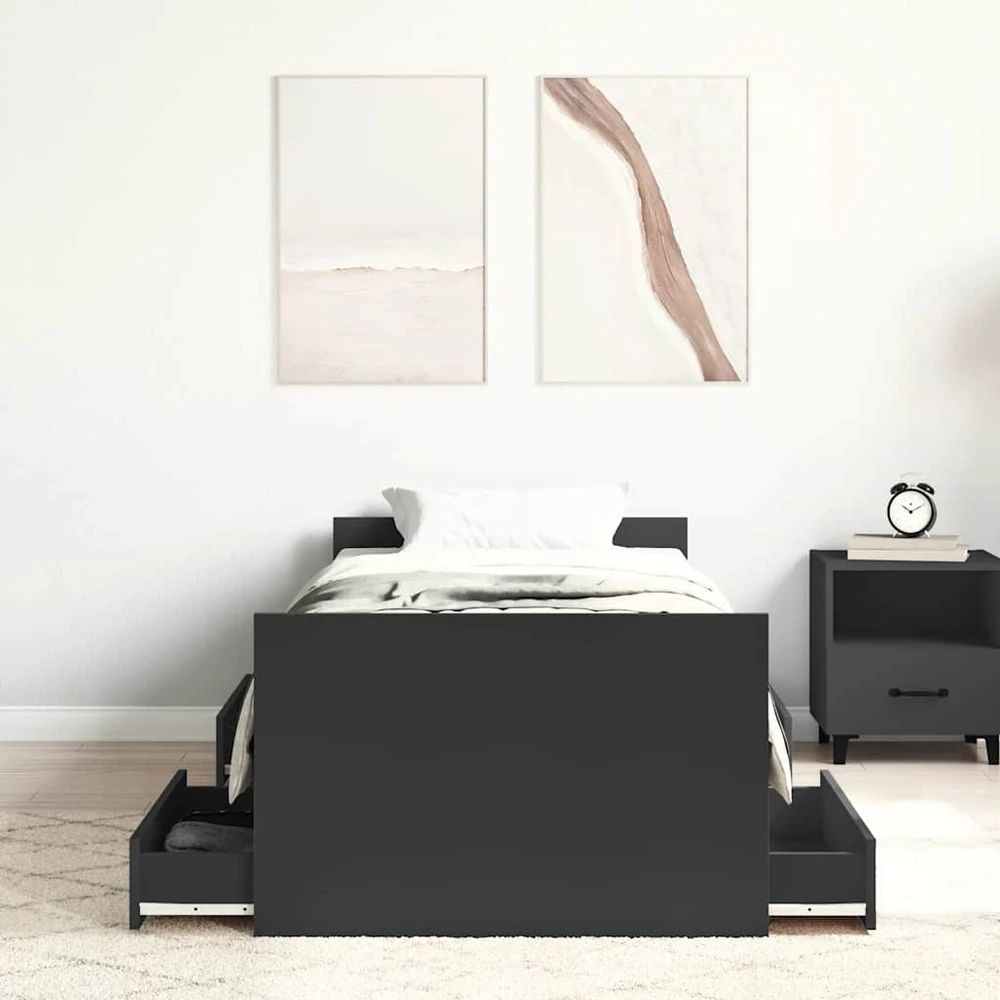 Lovos rėmas su galvūgaliu ir kojūgaliu, juodas, 90x190cm