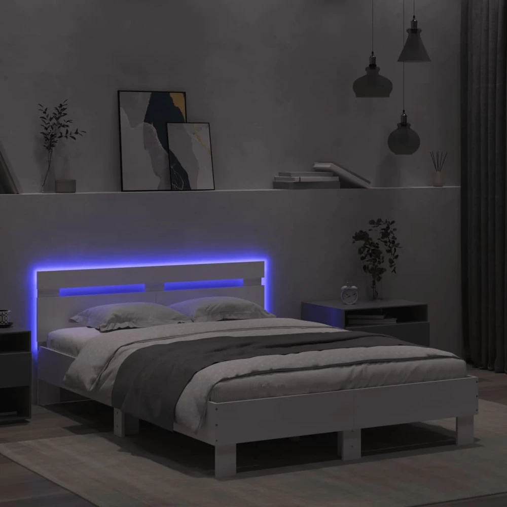 Lova Lovos rėmas su galvūgaliu ir LED, baltos spalvos, 135x190cm