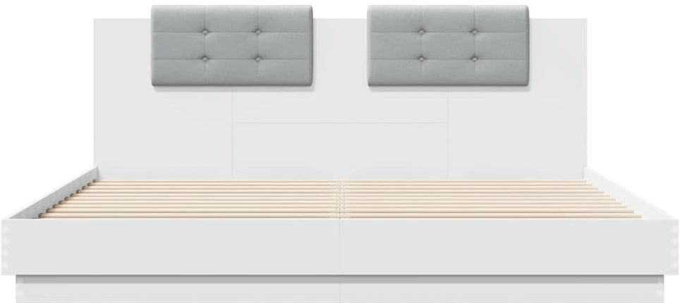 Lovos rėmas su galvūgaliu ir LED, baltos spalvos, 200x200cm