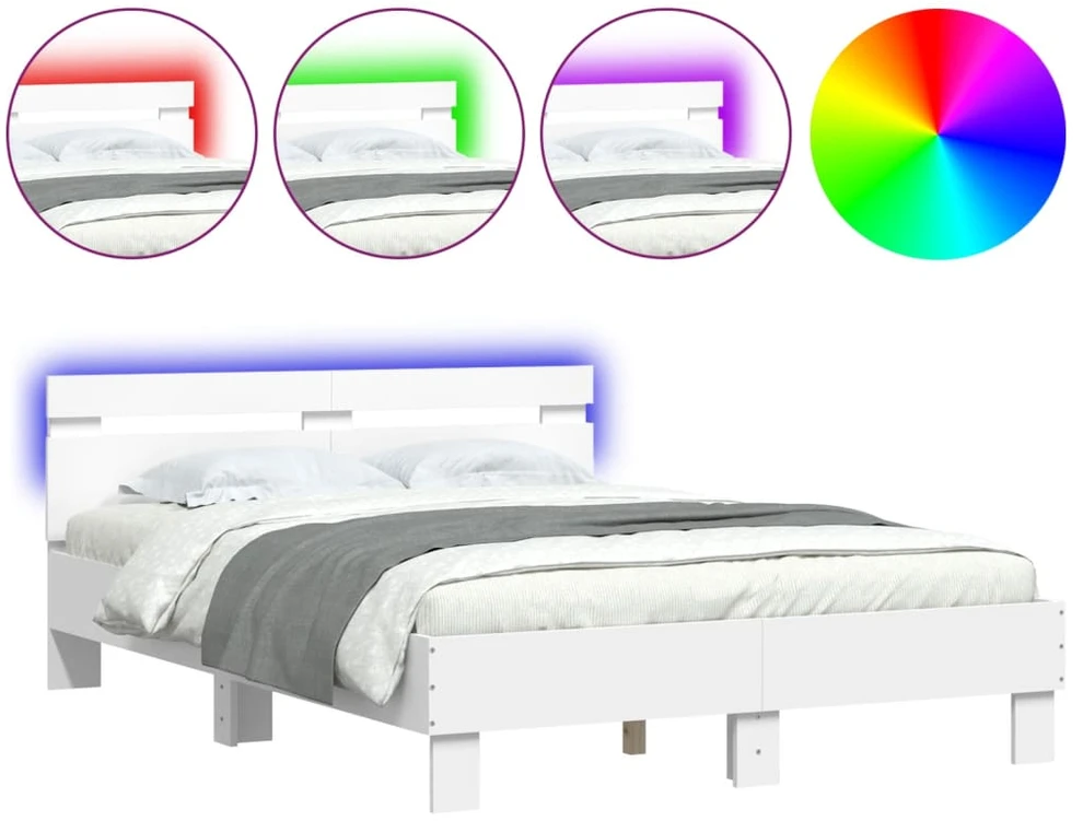 Lova Lovos rėmas su galvūgaliu ir LED, baltos spalvos, 135x190cm