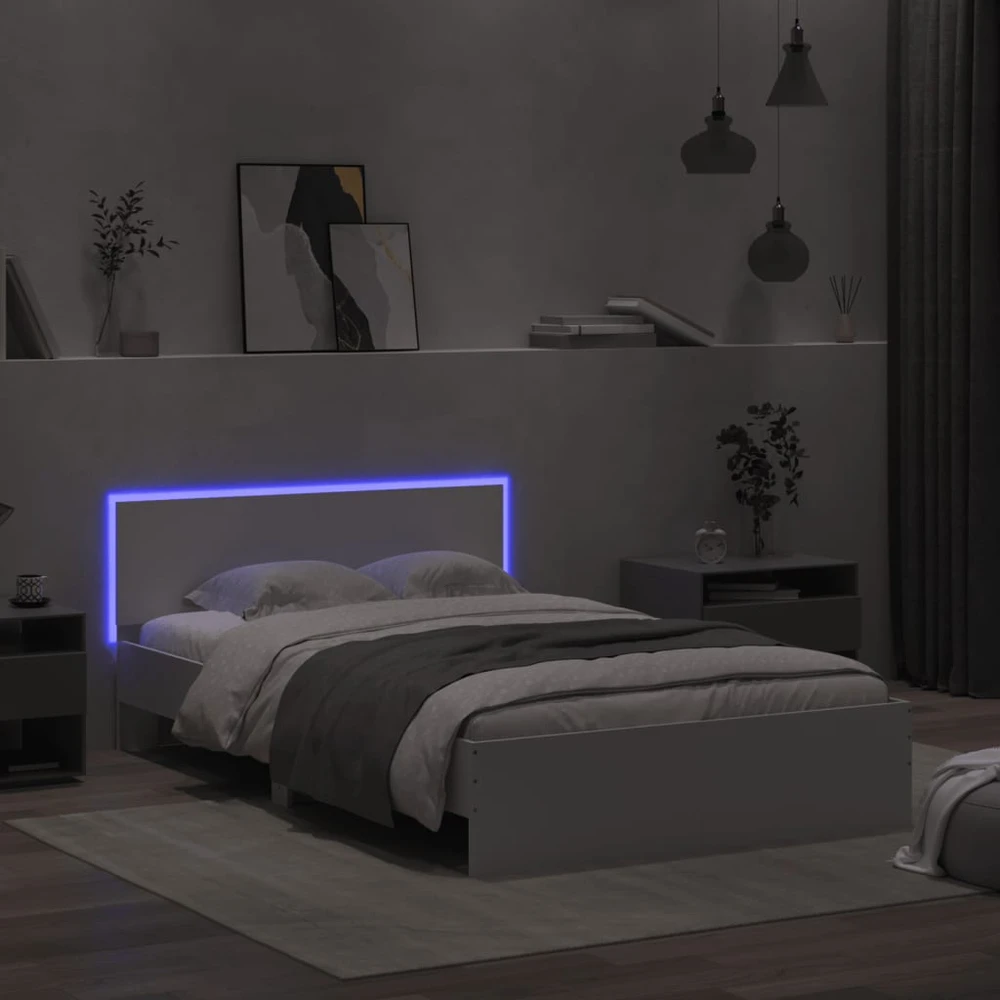 Lova Lovos rėmas su galvūgaliu ir LED, baltos spalvos, 135x190cm