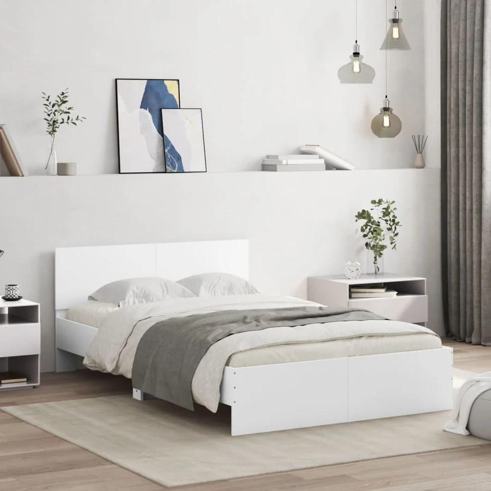 Lova Lovos rėmas su galvūgaliu ir LED, baltos spalvos, 135x190cm