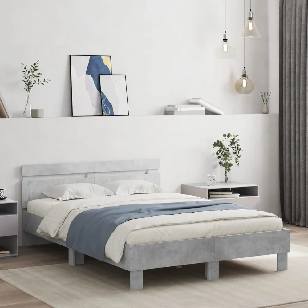 Lova Lovos rėmas su galvūgaliu ir LED, betono pilkas, 135x190cm