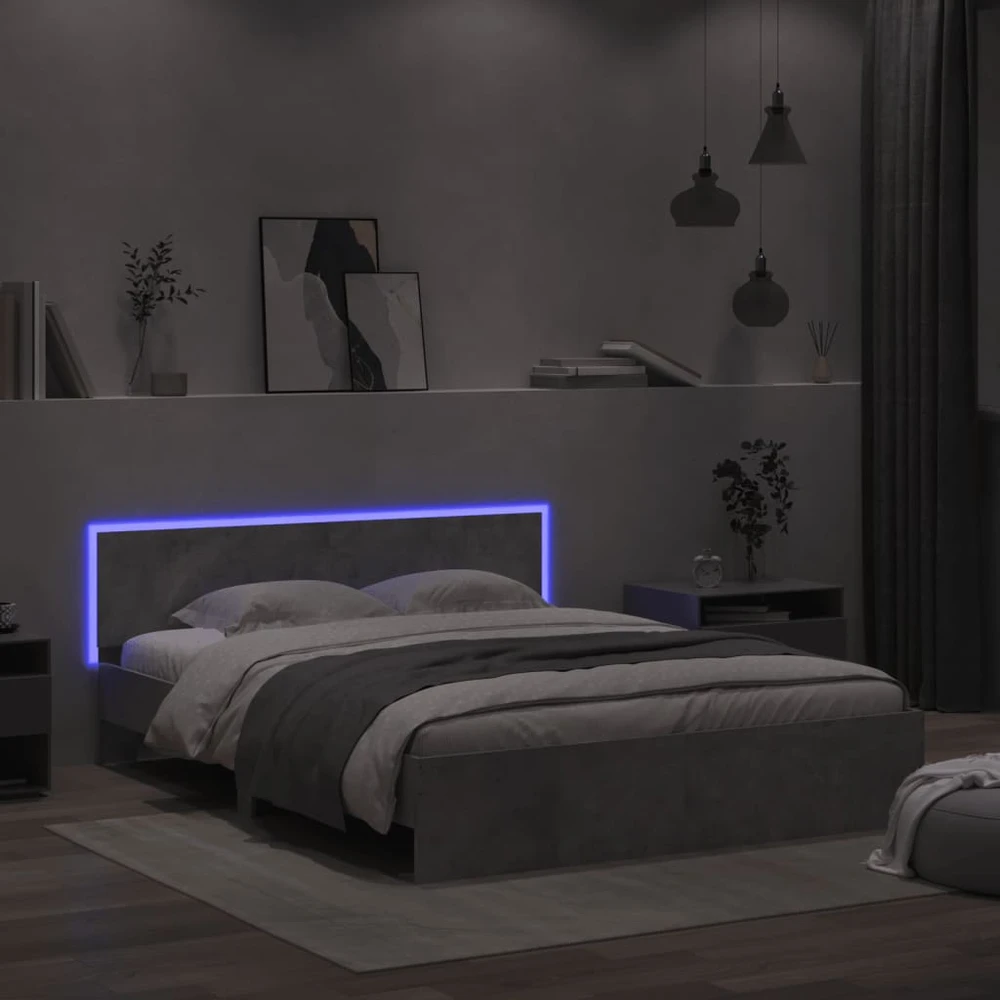 Lovos rėmas su galvūgaliu ir LED, betono pilkas, 160x200cm